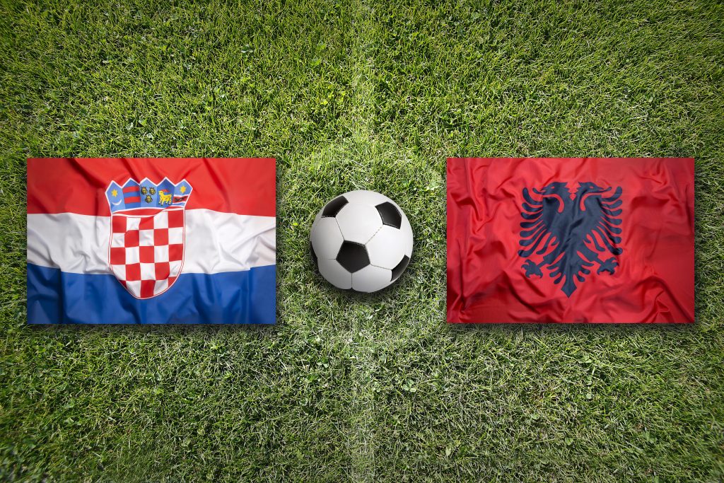 Croatia,Vs.,Albania,Flags,On,Green,Soccer,Field
